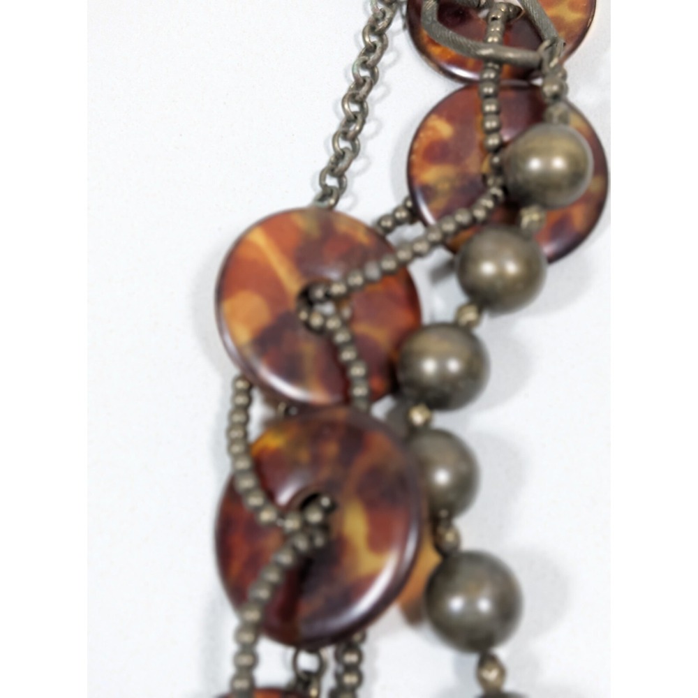 Premier Designs Bronze Faux Tortoise Shell Disc Multi Strand Necklace 18.5"‎ - Picture 4 of 9